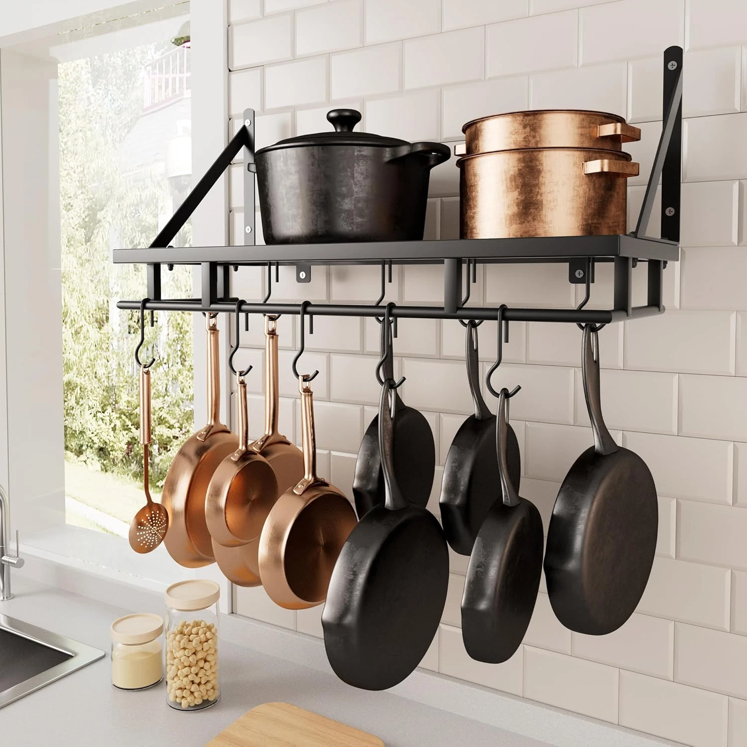 24 Inch Kitchen Pot Pan Rack Wall Mounted Hanging Storage Organizer Wall Shelf w