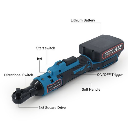 3/8'' Electric Cordless Ratchet Right Angle Wrench Impact Power Tool 2 Battery - Picture 4 of 12