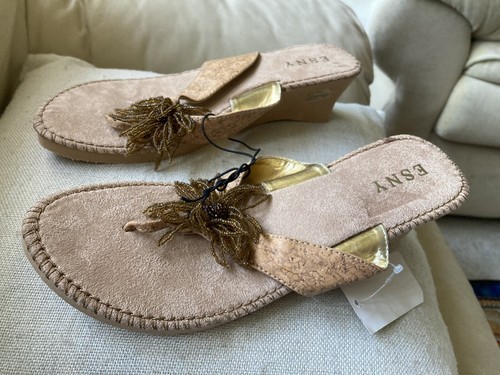 Esny Ladies Block Heels Flip Flops Camel Color Size 10M - Picture 5 of 6