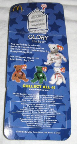 GLORY The Bear-1997 McDonalds Ty Beanie Baby con rari errori 1993, OakBrook - Foto 3 di 5