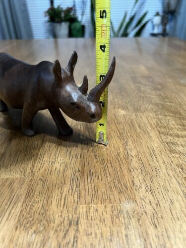 Vintage Hand Carved Solid Wooden African Rhinoceros Figurine Sculpture - Picture 9 of 9