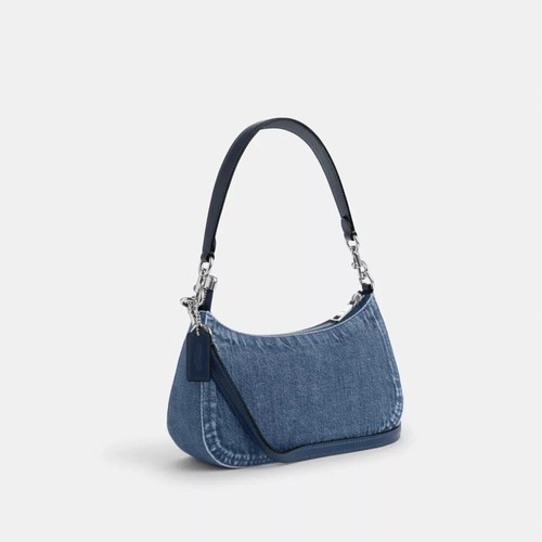 ❤️ COACH Teri Denim Shoulder Bag CAK35 Silver / Indigo 2way Crossbody Bag JP New - Picture 3 of 7