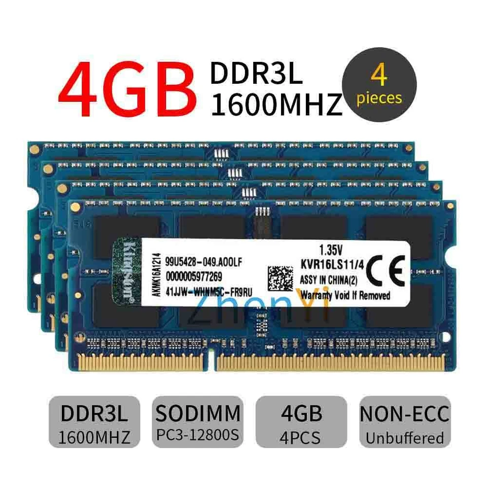 Kingston 16GB 8GB 4GB PC3L-12800 DDR3L 1600MHz SODIMM Laptop Memory SDRAM BT LOT - Image 2 of 4