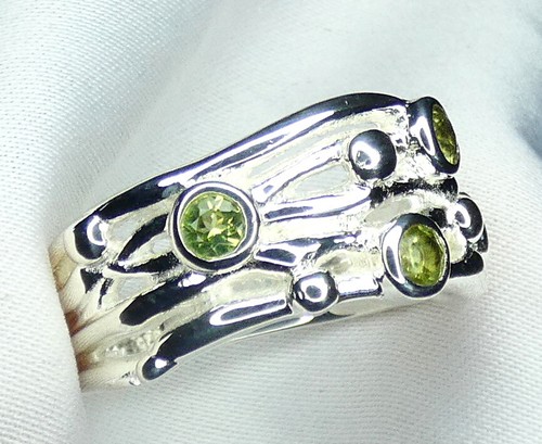 Peridot Olivin Ring 925 Silber breites, mattiertes Design fac. Edelsteine NEU  - Bild 7 von 12