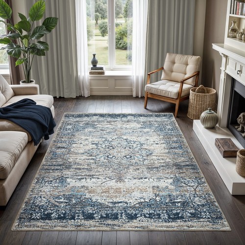 GLN Rugs Kumbet - Machine Washable Area Rug - Turkish Blue Home Rugs - Picture 15 of 63