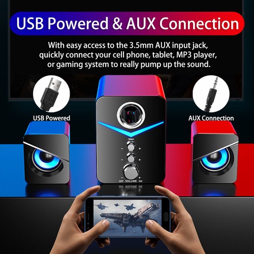 Surround Sound System LED Speakers Gaming Bass USB Wired for Desktop Computer PC - Picture 12 of 18