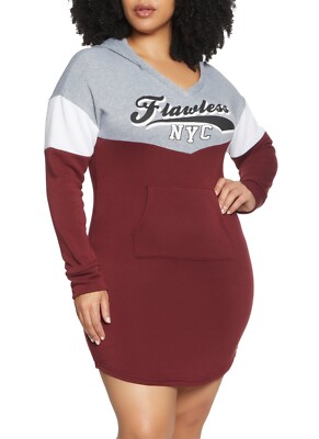 burgundy hoodie dress Women's SpacerTek Long Sleeve Ruched Bodycon Mini Casual Hoodie Dress