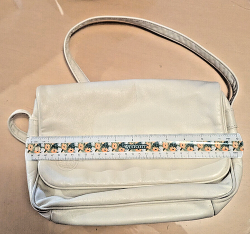 Stone Mountain Cream Color Leather Shoulder Bag Purse - Foldover Satchel - Picture 10 of 13
