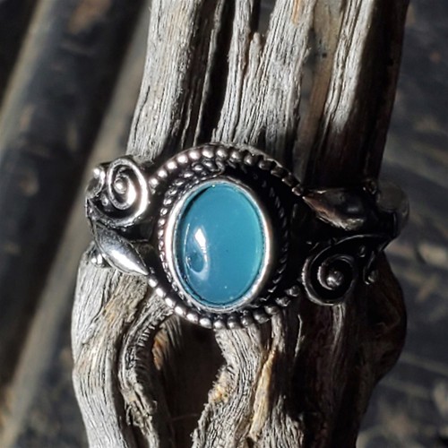Artisan India Blue Agate 925 Sterling Silver Plated Gemstone Ring Size 7.5 - 第 1/10 張圖片