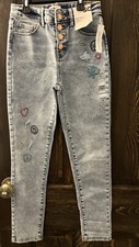 SO High Rise BLUE Skinny Girls Jeans size 10 Embroidered Distressed