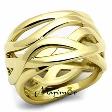 14k Gold Ion Plated Stainless Steel 316L Fashion Ring 13mm Wide, Women's Sz 5-10