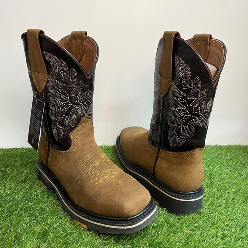 Men Western Square TOE STEEL Toe Work Boots Pull On Leather oil Water resistant - Picture 30 of 32