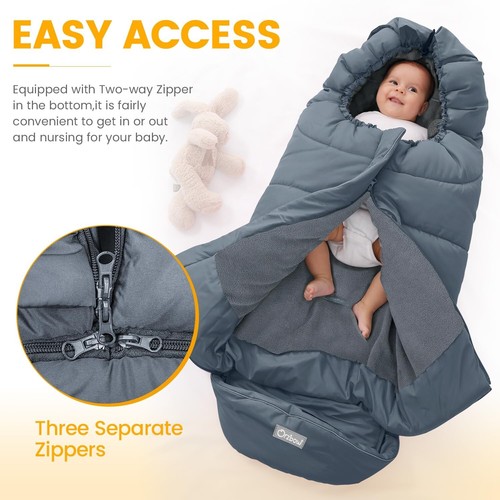 Cozy Polar Fleece Baby Footmuff - Adjustable Zipper Grey Stroller Sleeping Bag - Picture 6 of 8