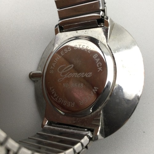 Geneva Retro Watch Women 43mm White Enamel Stretch Band New Battery - Picture 8 of 12