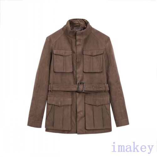 Men's Italy Fall Winter British Safari Retro Slim Waist Belt Hunting Coat Jacket - Picture 2 of 14