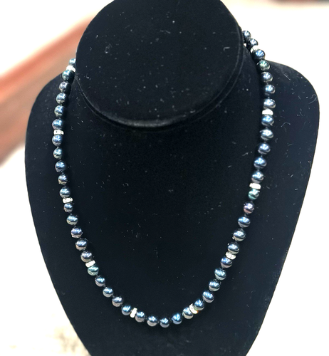 DANBURY MINT STERLING SILVER MOONLIGHT KISS BLACK PEARL RHINESTONE 18" NECKLACE - Picture 4 of 14