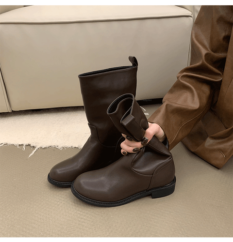 New Womens Casual Round Toe Low Block Heels Western Boots Pull on Mid-calf Shoes - Bild 10 von 26