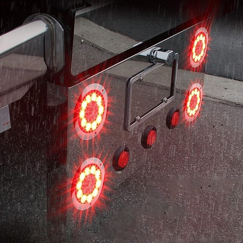 4inch Round Red White 16-LED Truck Trailer Brake Stop Turn Signal Tail Lights - Picture 8 of 15