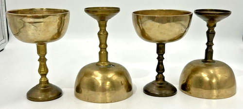 Set of 4 Vintage Solid Brass Stemmed Chalice Wine Goblets 5" Bases Unscrew - Picture 11 of 14