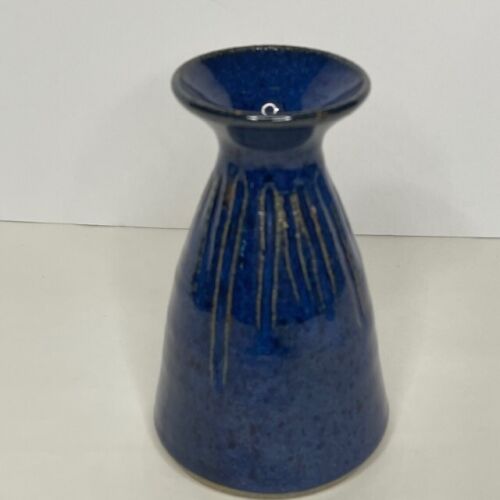 JS Pottery Studio Pottery Blue Vase Signed by Artist 5-1/8" Tall.