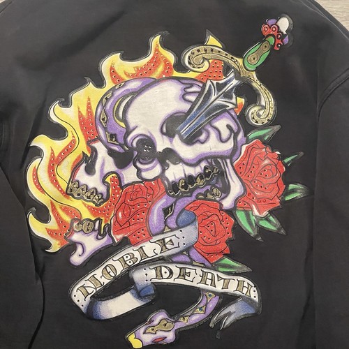 Sudadera con Capucha Y2K Azul Crudo De Colección Para Hombre XL Negra Cremallera Completa Vindicación Calavera Bordada - Imagen 8 de 10