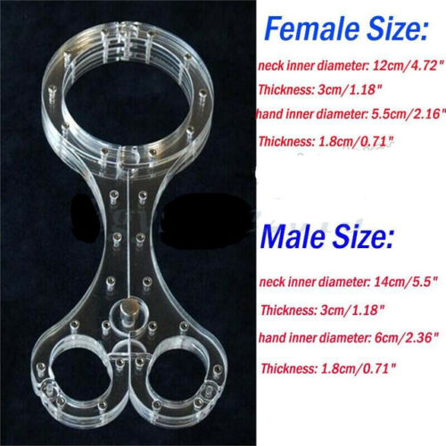 Crystal Cangue Neck Collar Handcuffs Bondage Yoke Lockable Wrist Restraint BDSM - Picture 4 of 30