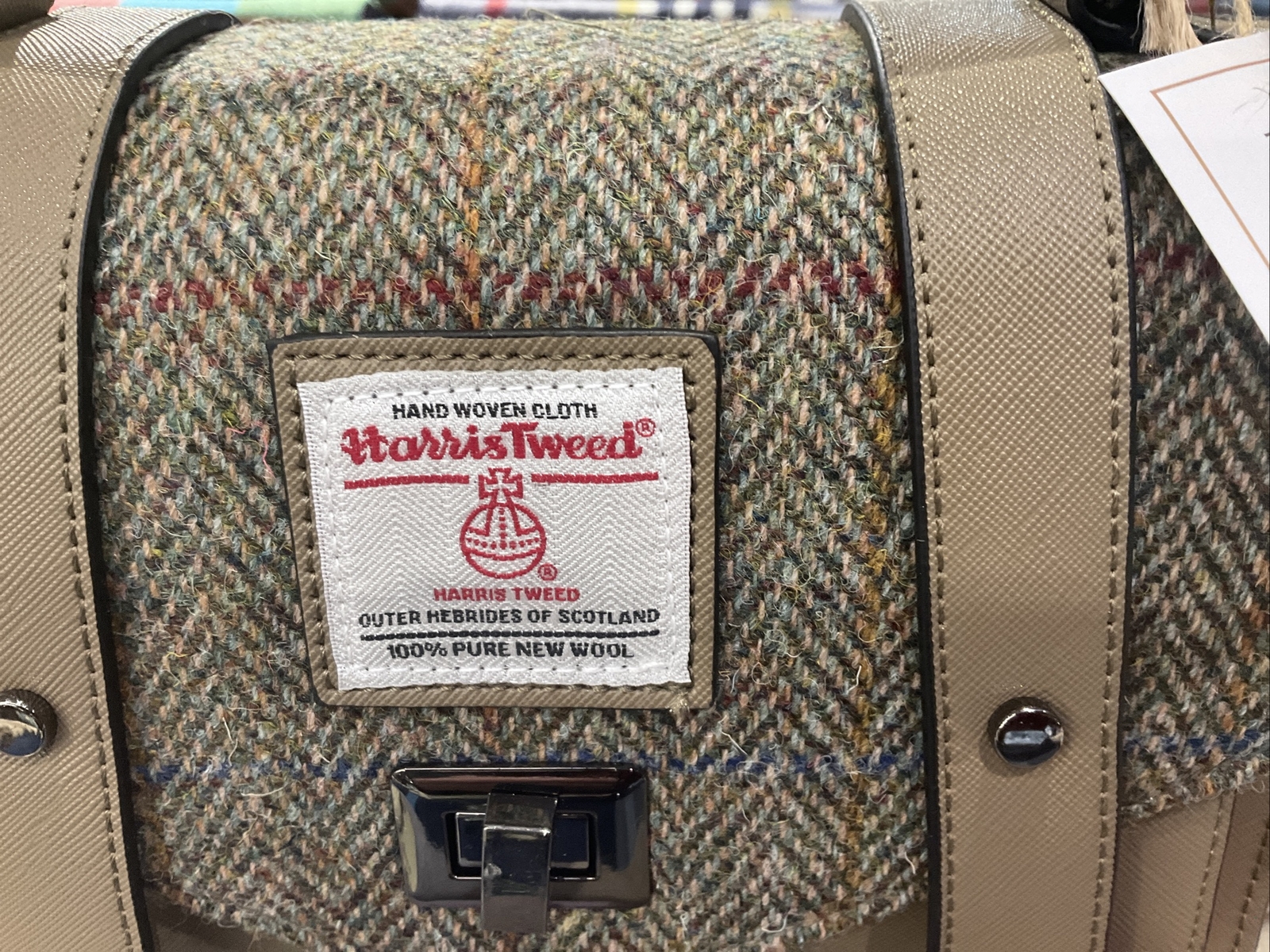 Harris Tweed Navy Chesnut Herringbone Tartan Medium Satchel 8312 - Picture 2 of 4