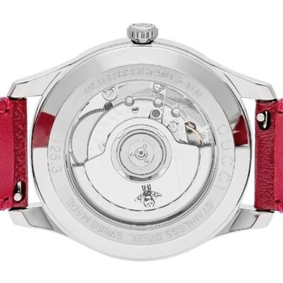 Gucci YA126346 G-Timeless Red Leather Band Automatic Men's