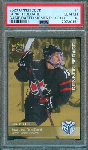 2023 Upper Deck Connor Bedard Juego Momentos Fechados Oro #1 Equipo Canadá PSA 10 - Imagen 1 de 2