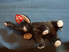 BEANIE BABY ELEPHANT TRUMPET GREY BROWN WHITE DATE OF BIRTH FEBRUARY 11 2000