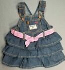 Baby Girl Clothes Oshkosh 6 Month Vestbak Pink Belt Ruffle Jean Jumper Dress