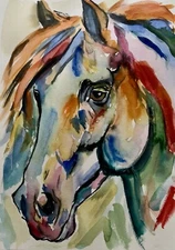 Original Watercolour Painting Horse Portrait 8x11" OOAK Handmade Art