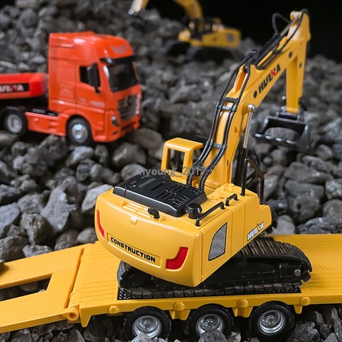 Flatbed Semi Truck with Excavator 1/50 Scale Diecast Construction Model Orange - Picture 8 of 13