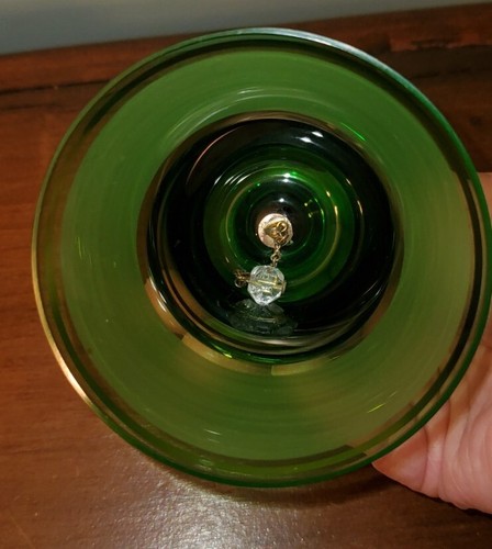Sapska Fabrika Stakla Paracin? Glass Bell Glass Green Gold Rings Pretty Vintage - Picture 7 of 9