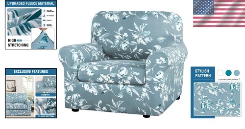 2-Piece Aqua Sofa Covers - Soft Microfiber Armchair Slipcovers with Floral Style - Picture 2 of 9