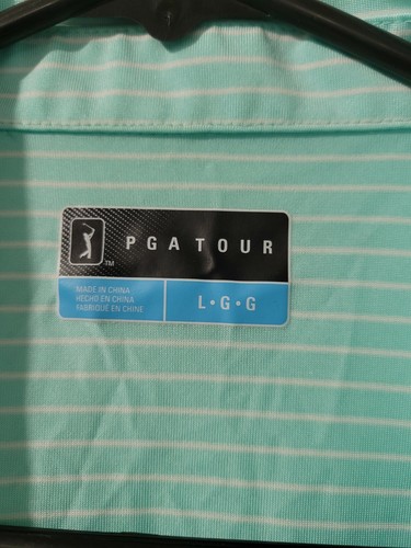 PGA Tour Men’s Polo Golf Shirt Polyester Mint Green Striped Size LG - Picture 4 of 5