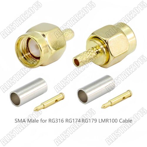 SMA RP-SMA Male Female Crimp Lot Connector RG316 RG174 RG179 LMR100 Cable - Picture 2 of 5