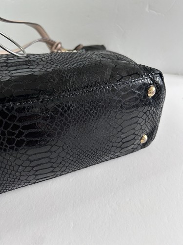 Michael Kors Shoulder Tote Bag Python Snake Embossed Zip Closure Black - 第 13/21 張圖片