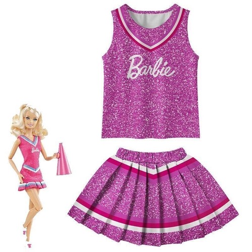 Kids Girls Barbie Princess Costume Cheerleader Fancy Dress Vest Skirt Outfit Set - Picture 4 of 17