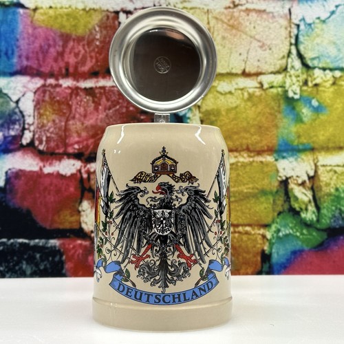 DEUTSCHLAND Lidded Beer Stein Germany Brew Bird Flag Crown Crest Shield ZINN SGH - Picture 12 of 24