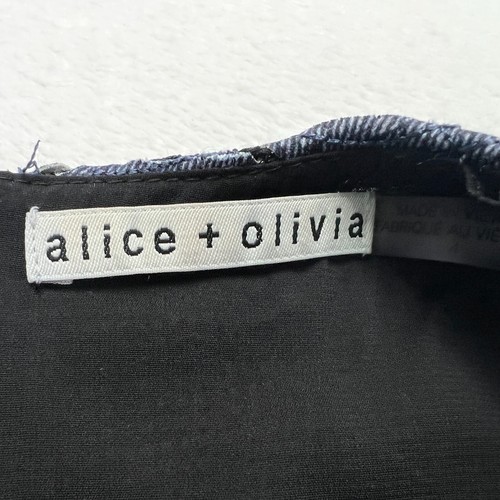 Alice + Olivia Womens 4 Fonda Mini Dress Blue Black Floral Lace Applique - Picture 12 of 23