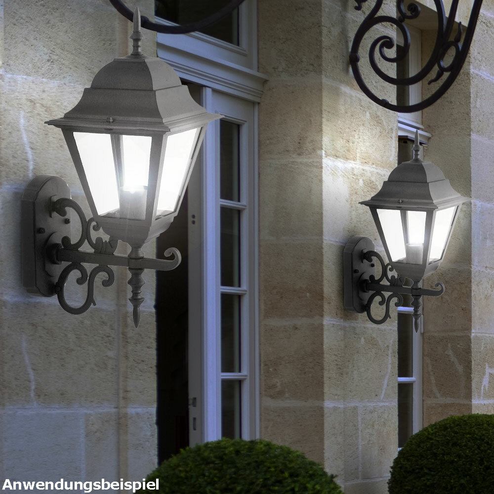 2x Wand Leuchten ALU Glas Strahler schwarz Antik Stil Hof Laternen Außen Lampen