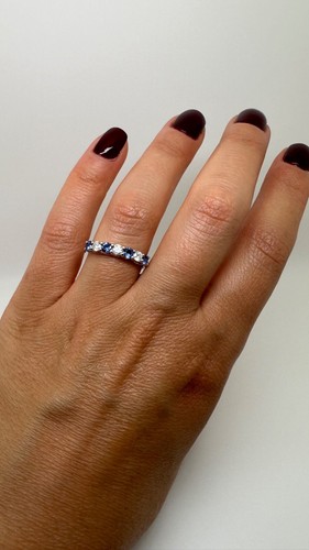 PLATINUM HALF ETERNITY BLUE SAPPHIRES AND DIAMONDS RING 0.75CT GG288 - Picture 4 of 23