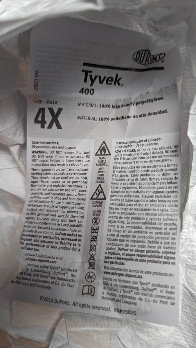 Tyvek 400 Lab Coat 4X Box Of 30, Snap Front, White - B6