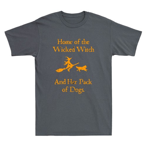 Home Of The Wicked Witch And Her Pack Of Dog Funny Halloween Retro Men's T-Shirt - Picture 5 of 8
