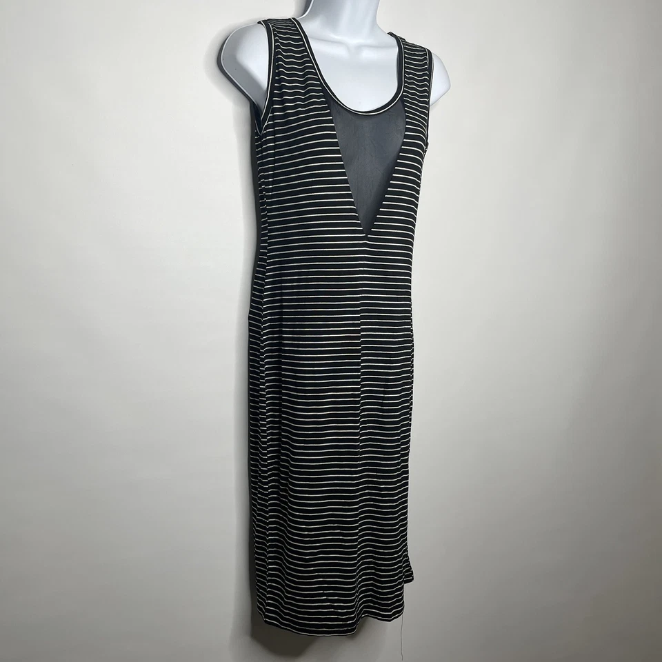 Vestido Switchblade Stiletto Vamp Negro Blanco Rayas Sin Mangas Bodycon Talla L Foto 3 de 4