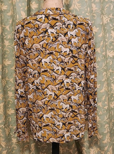 Karen Kane Women's L Horse Print Gold Colorful Long Sleeve V-Neck Blouse Top - Bild 2 von 8