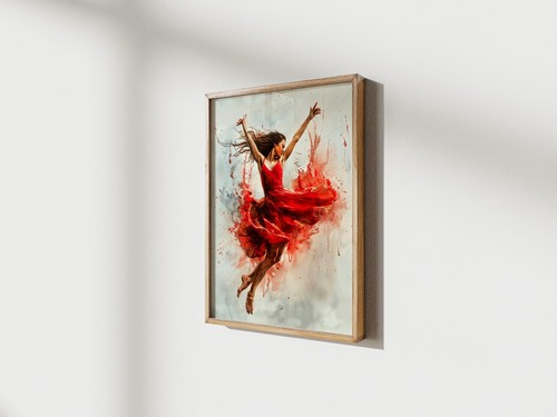 Red Dress Dancer 5"x7" Print on Matte Paper | Energetic Watercolor Ballet Art - Picture 3 of 18