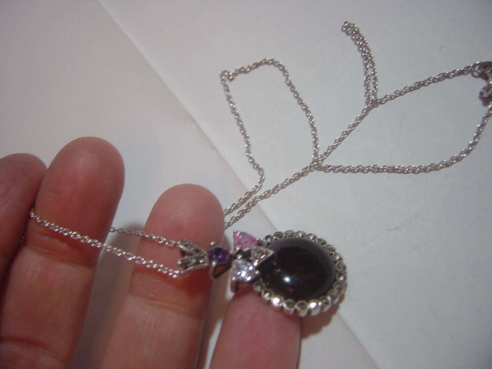 superb-Solid Silver chain & unusual genuine onyx-… - image 5