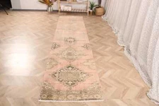 Turkish Rugs, Geometric Rug, Vintage Rugs, Oushak Rugs, 2.6x11 ft Runner Rug